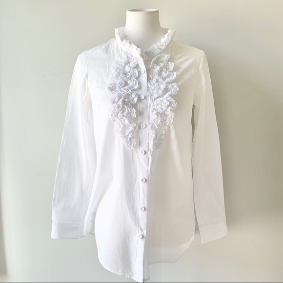 Loft Ruffle Shirt Long Sleeve Size X- Small - Picture 4 of 10